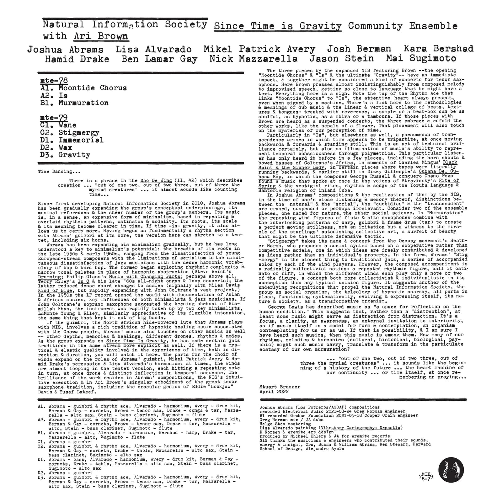 Natural Information Society - Since Time Is Gravity